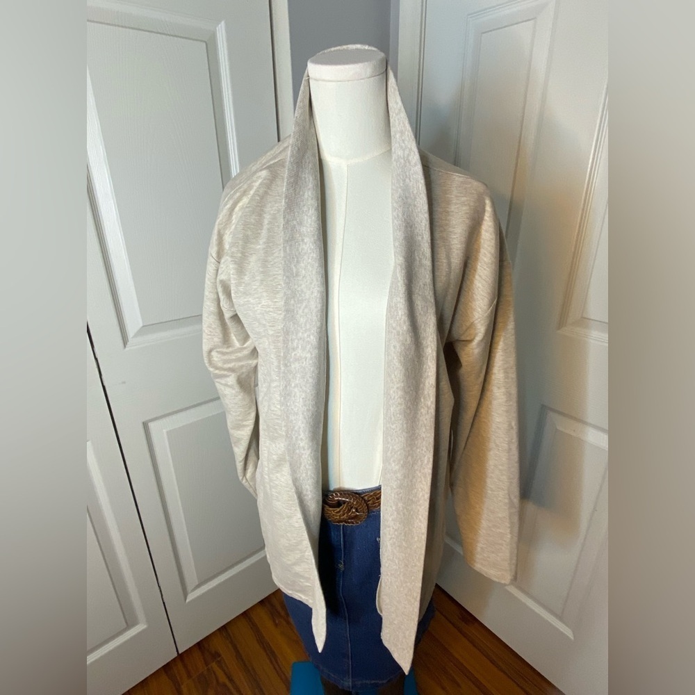 Lands' End Mushroom Heather Sweatshirt Cardigan